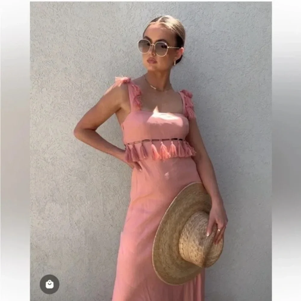 Antonio Melani 12, 14Pink Nat Note Cici Tassel Linen Maxi Dress Sleeveless NWT - Picture 5 of 16